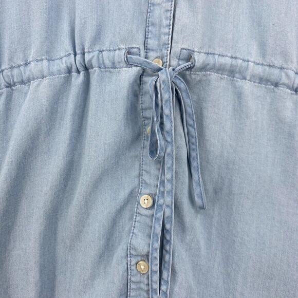 Thread & Supply Shirt Dress Women Medium Blue Button Up Drawstring Waist Pockets - Picture 4 of 14